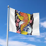 Japanese Koi And Flower Tattoo Print Polyester Flag