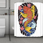 Japanese Koi And Flower Tattoo Print Polyester Shower Curtain