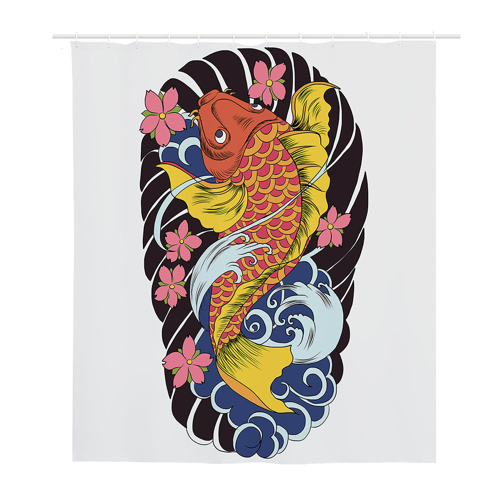 Japanese Koi And Flower Tattoo Print Polyester Shower Curtain