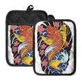 Japanese Koi And Flower Tattoo Print Pot Holders With Pocket