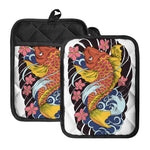 Japanese Koi And Flower Tattoo Print Pot Holders With Pocket