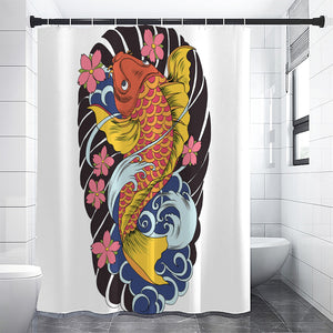 Japanese Koi And Flower Tattoo Print Premium Shower Curtain