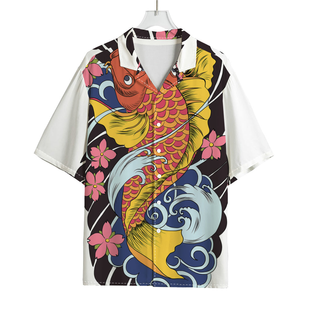 Japanese Koi And Flower Tattoo Print Rayon Hawaiian Shirt