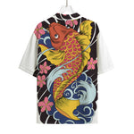 Japanese Koi And Flower Tattoo Print Rayon Hawaiian Shirt