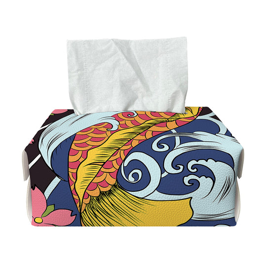 Japanese Koi And Flower Tattoo Print Rectangle Tissue Box Cover