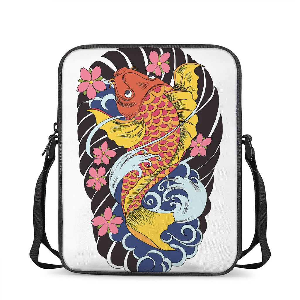 Japanese Koi And Flower Tattoo Print Rectangular Crossbody Bag