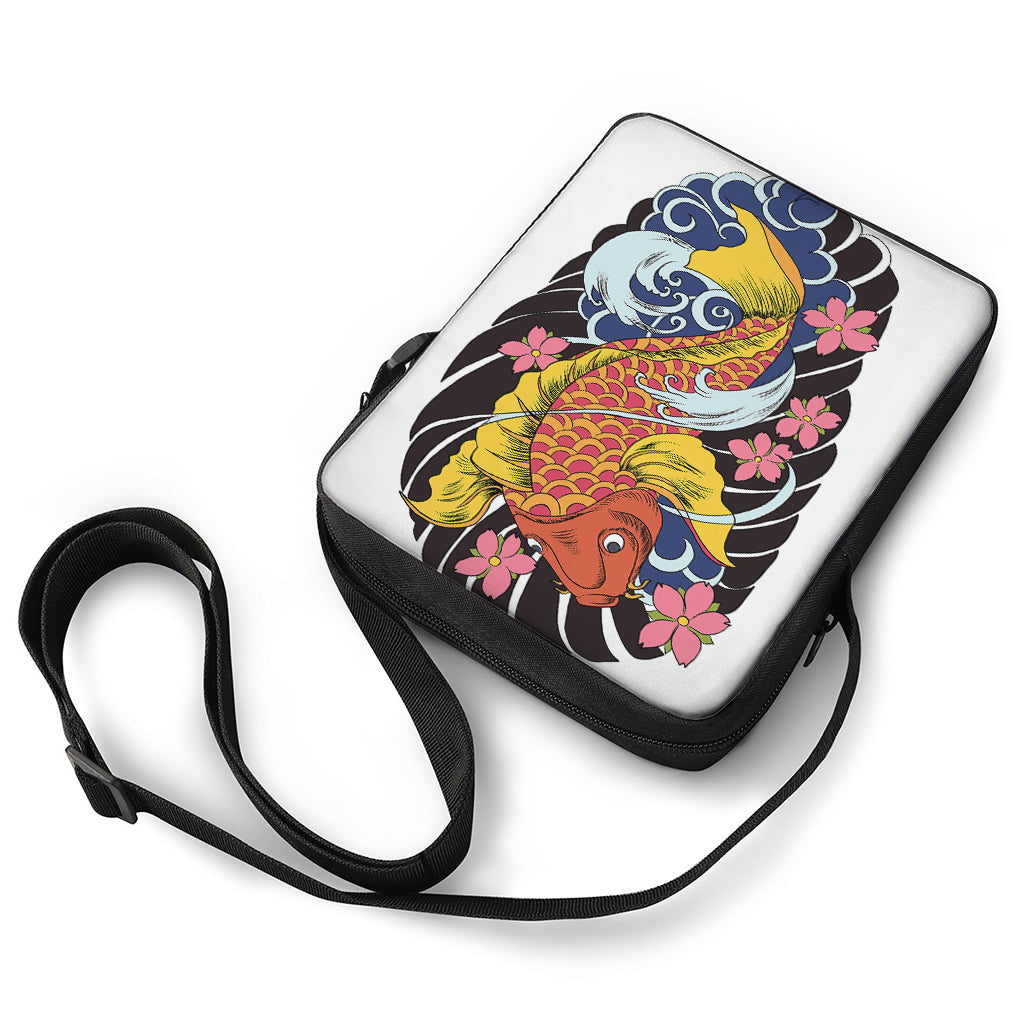 Japanese Koi And Flower Tattoo Print Rectangular Crossbody Bag