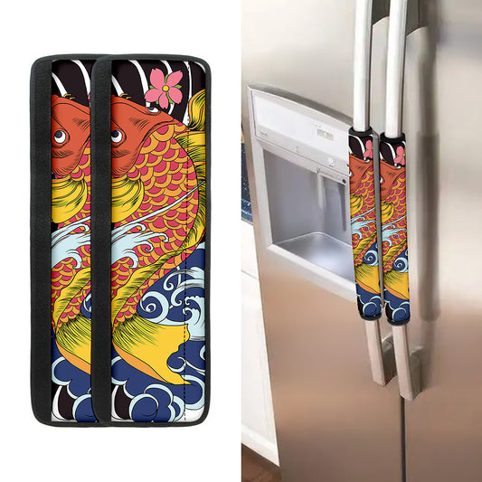 Japanese Koi And Flower Tattoo Print Refrigerator Handle Covers