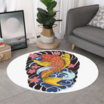 Japanese Koi And Flower Tattoo Print Round Rug