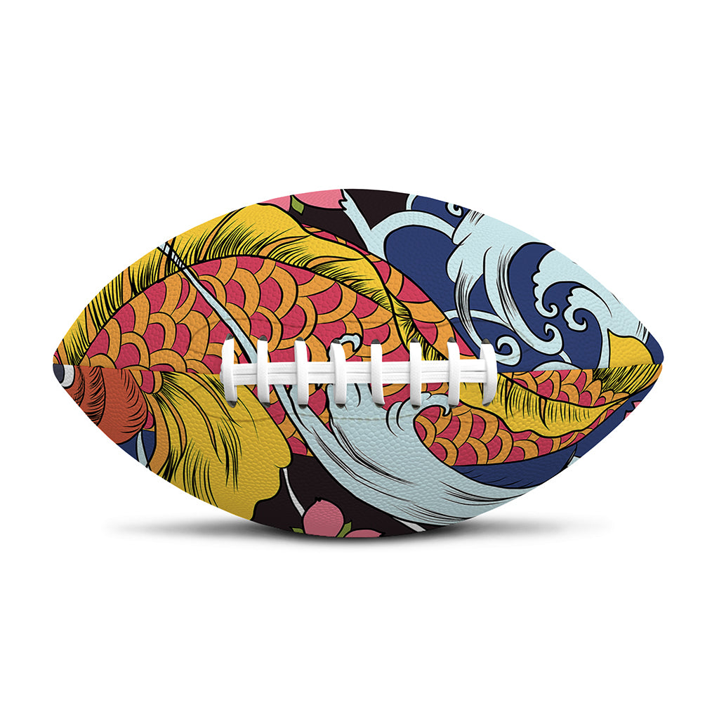 Japanese Koi And Flower Tattoo Print Rugby Ball