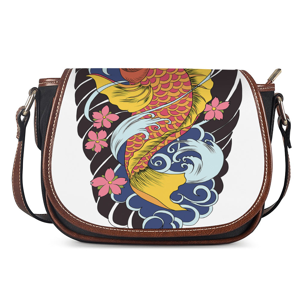 Japanese Koi And Flower Tattoo Print Saddle Bag