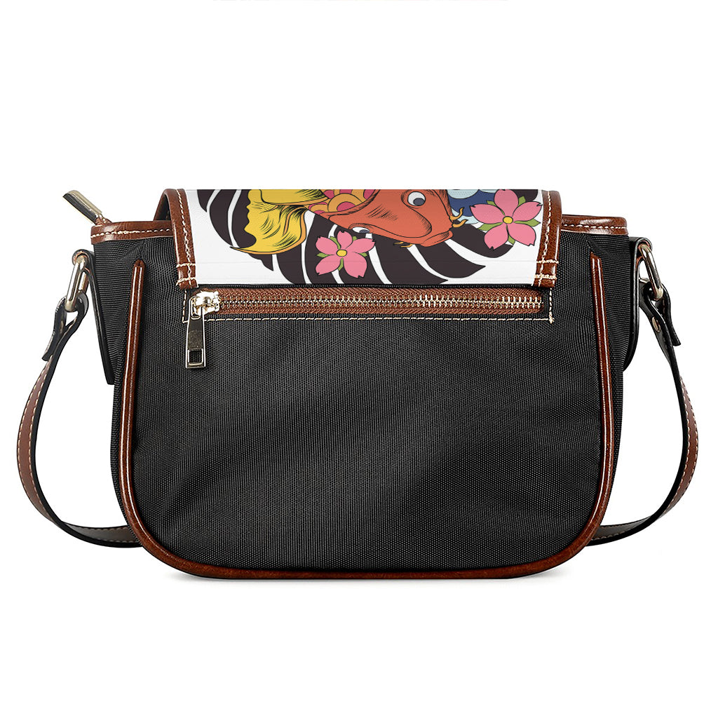 Japanese Koi And Flower Tattoo Print Saddle Bag