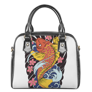 Japanese Koi And Flower Tattoo Print Shoulder Handbag