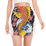 Japanese Koi And Flower Tattoo Print Side Slit Mini Skirt