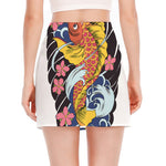 Japanese Koi And Flower Tattoo Print Side Slit Mini Skirt