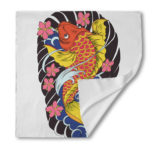 Japanese Koi And Flower Tattoo Print Silk Bandana