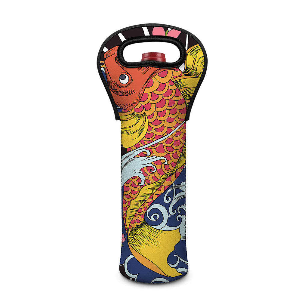 Japanese Koi And Flower Tattoo Print Single Neoprene Wine Tote