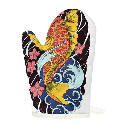 Japanese Koi And Flower Tattoo Print Single Oven Mitt