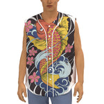 Japanese Koi And Flower Tattoo Print Sleeveless Baseball Jersey