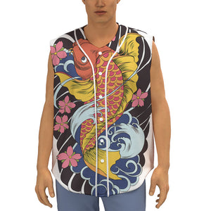 Japanese Koi And Flower Tattoo Print Sleeveless Baseball Jersey