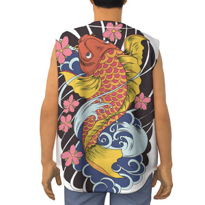 Japanese Koi And Flower Tattoo Print Sleeveless Baseball Jersey