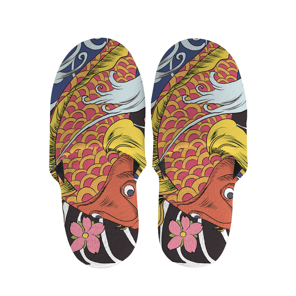 Japanese Koi And Flower Tattoo Print Slippers