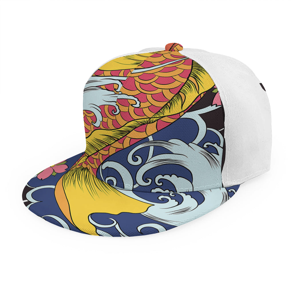 Japanese Koi And Flower Tattoo Print Snapback Cap