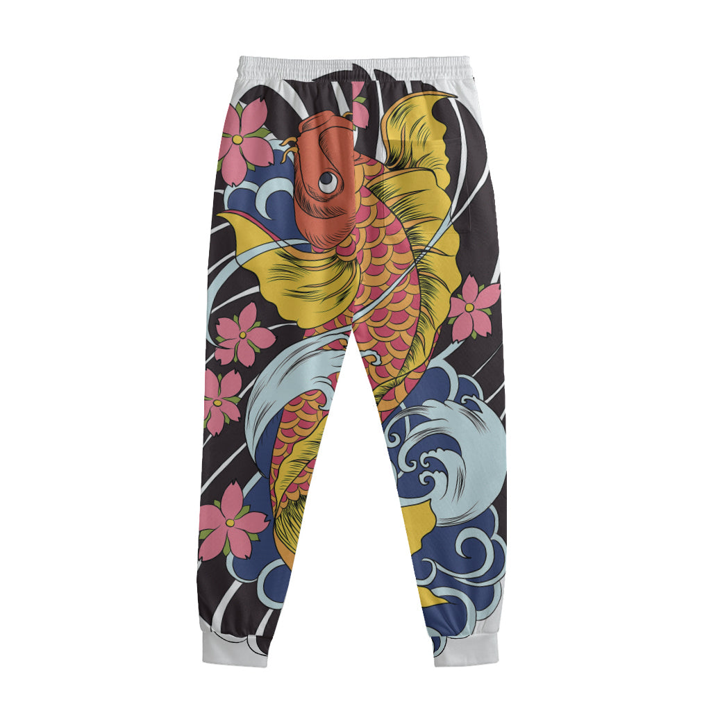 Japanese Koi And Flower Tattoo Print Sweatpants