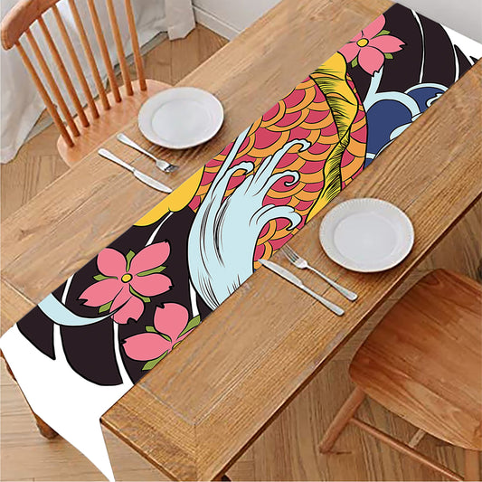 Japanese Koi And Flower Tattoo Print Table Runner