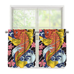 Japanese Koi And Flower Tattoo Print Tier Curtains