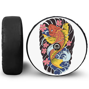 Japanese Koi And Flower Tattoo Print Tire Cover With Camera Hole