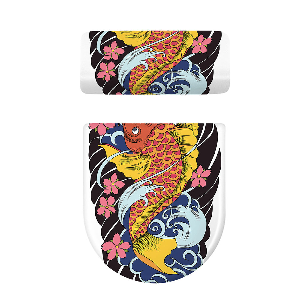 Japanese Koi And Flower Tattoo Print Toilet Lid And Tank Cover Set