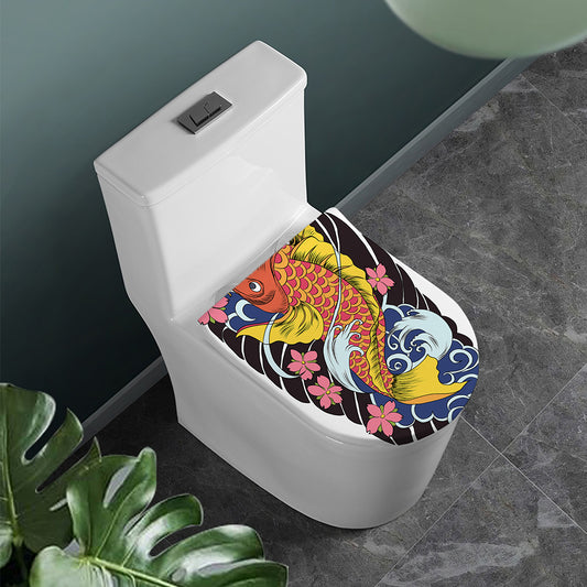 Japanese Koi And Flower Tattoo Print Toilet Lid Cover