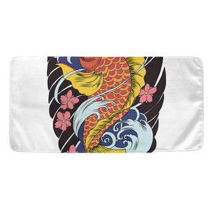 Japanese Koi And Flower Tattoo Print Towel