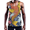 Japanese Koi And Flower Tattoo Print Men's Workout Tank Top
