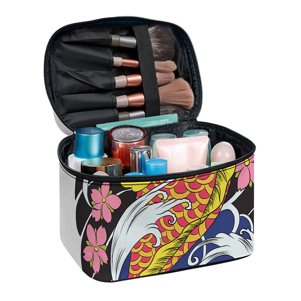 Japanese Koi And Flower Tattoo Print Travel Makeup Bag