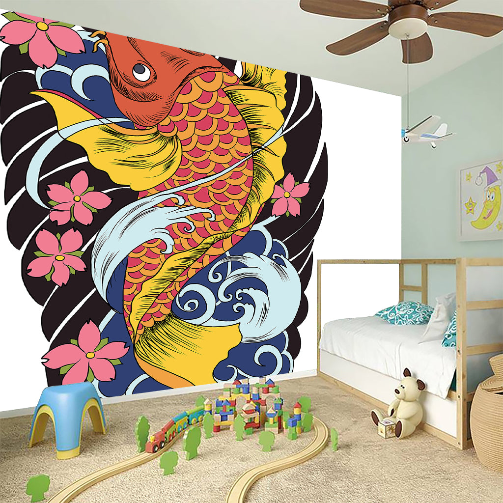 Japanese Koi And Flower Tattoo Print Wall Sticker