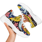 Japanese Koi And Flower Tattoo Print White Chunky Shoes