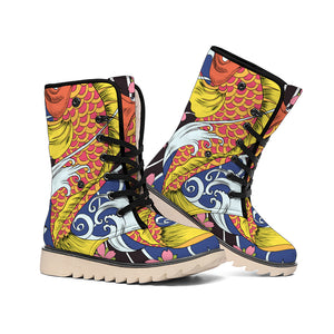 Japanese Koi And Flower Tattoo Print Winter Boots