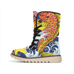 Japanese Koi And Flower Tattoo Print Winter Boots