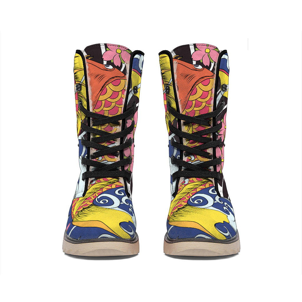 Japanese Koi And Flower Tattoo Print Winter Boots