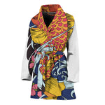 Japanese Koi And Flower Tattoo Print Women's Bathrobe