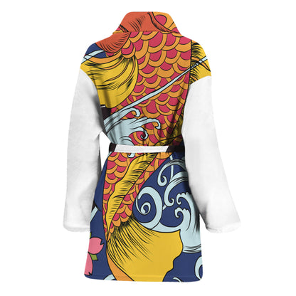 Japanese Koi And Flower Tattoo Print Women's Bathrobe