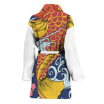 Japanese Koi And Flower Tattoo Print Women's Bathrobe