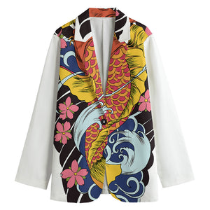 Japanese Koi And Flower Tattoo Print Women's Blazer