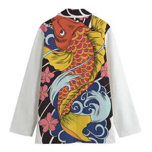 Japanese Koi And Flower Tattoo Print Women's Cotton Blazer