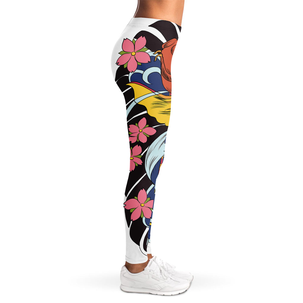 Japanese Koi And Flower Tattoo Print Women's Leggings