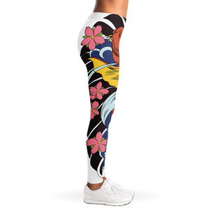 Japanese Koi And Flower Tattoo Print Women's Leggings