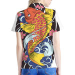 Japanese Koi And Flower Tattoo Print Women's Polo Shirt