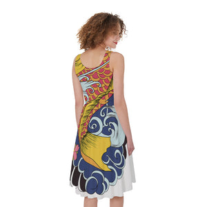 Japanese Koi And Flower Tattoo Print Women's Sleeveless Dress